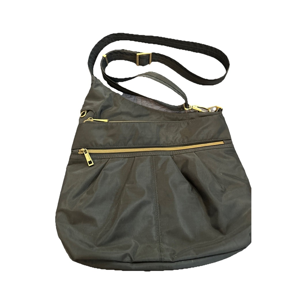 Travelon Messenger Bag Purse Crossbody Black w Turquoise Travel Vacay Organizer
